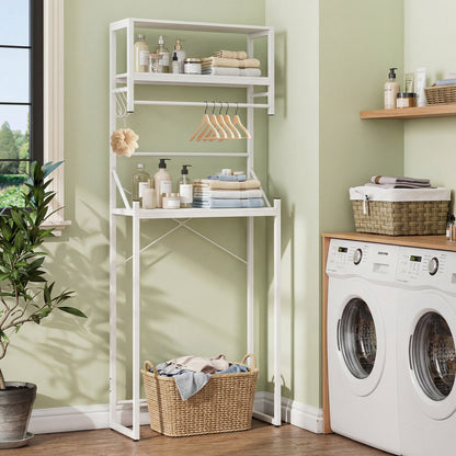 3-Tier Over Toilet Bathroom Organizer with Towel Holder and Adjustable Bottom-White
