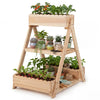 3-Tier Raised Garden Bed with 3 Planter Boxes and 2 Storage Shelves-Natural