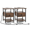 3-Tier Set of 2 Nightstand with Charging Station Open Shelves and Drawer