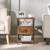 3-Tier Set of 2 Nightstand with Charging Station Open Shelves and Drawer