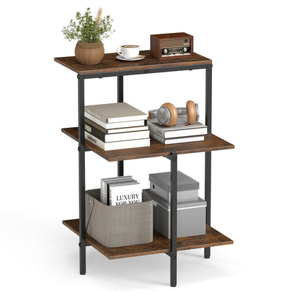 3-Tier Side Table Square End Table with Open Storage Shelves-RusticBrown