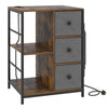 3-Tier Storage Cabinet with Charging Hub and Storage Shelf-Rustic Brown
