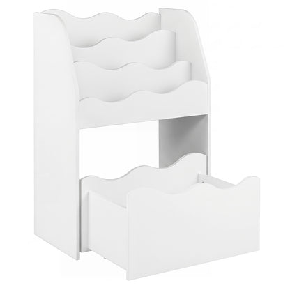 3-Tier Wooden Kids Book Shelf with Large Rolling Storage Drawer and Anti-Toppling Devices-White