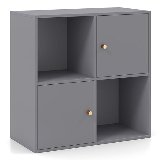 3-Tier Bookshelf with Dual Anti-Tipping Kits and 2 Cabinets-Grey