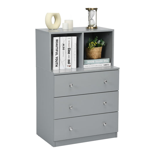3-Drawer Dresser with 2 open compartments in grey, a stylish storage unit for your home