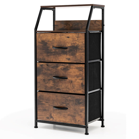 3 Drawer Organizer Unit with Wooden Top and Front stands against a plain white background