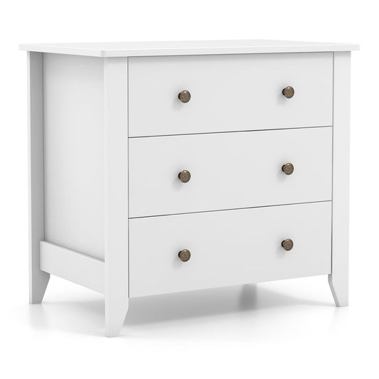 3-Drawer Wooden Dresser Chest of Drawers with round metal knobs in white