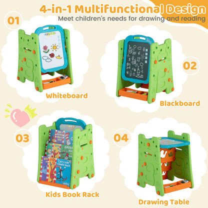 The art easel demonstrating four different functional modes for drawing and reading