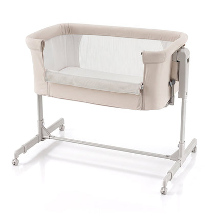 3-in-1 Baby Crib Height-Adjustable Bedside Crib with Castors-Beige