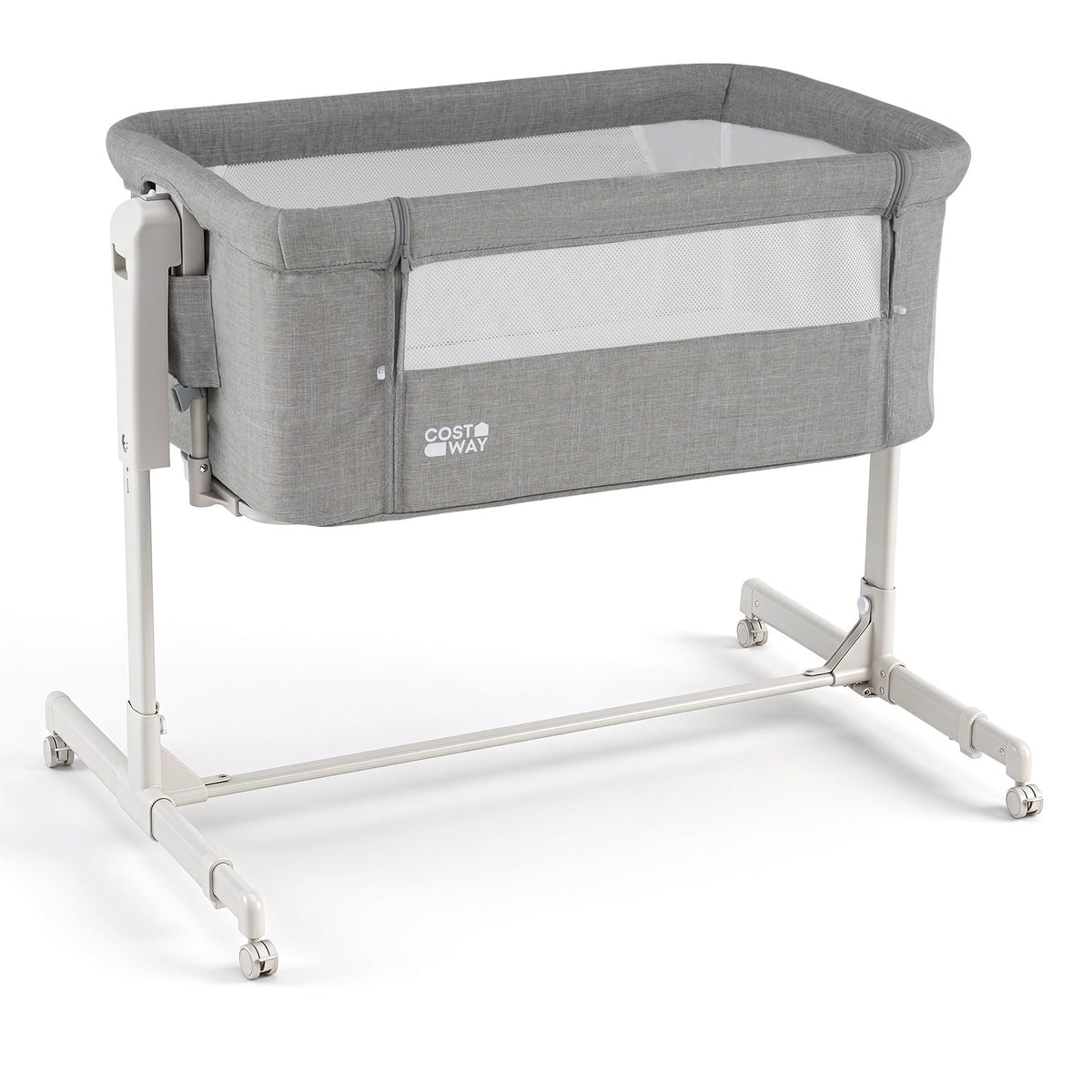 3-in-1 Baby Crib Height-Adjustable Bedside Crib with Castors-Grey