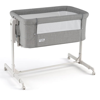3-in-1 Baby Crib Height-Adjustable Bedside Crib with Castors-Grey