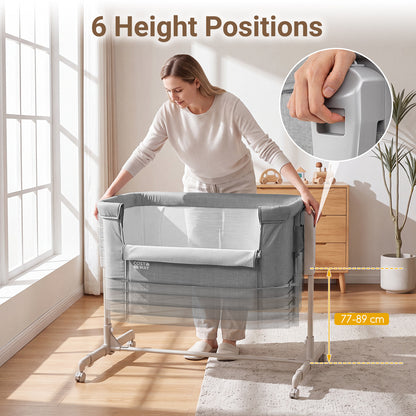 3-in-1 Baby Crib Height-Adjustable Bedside Crib with Castors-Grey