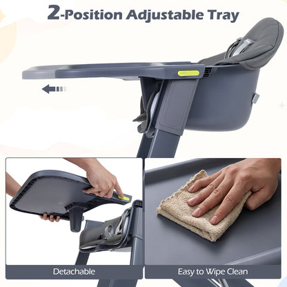 3-in-1 Baby High Chair with Detachable Tray & Safety Belt for 6-36 Months-Grey