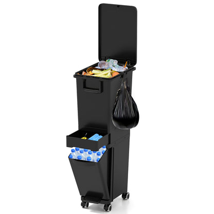 3-in-1 Multifunctional Kitchen Trash Can with Tilt-Designed Bottom Bin-Black
