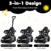 3-in-1 Push Car for Toddlers Toyota Licensed Sliding Car with Handle and Music-Black