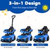 3-in-1 Push Car for Toddlers Toyota Licensed Sliding Car with Handle and Music-Blue