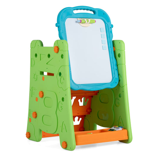 3 in 1 Art Easel with a white board surface and green frame standing on a white background