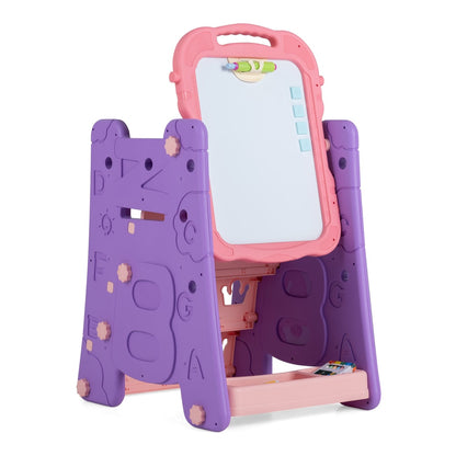 3 in 1 Art Easel for Kids Double Sided Magnetic Board Chalkboard and Whiteboard-Pink
