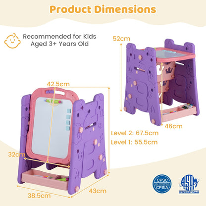 Diagram showing the dimensions of the pink art easel