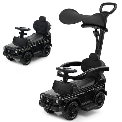 3-in-1 Baby Foot-to Floor Sliding Walker with Push Handle in black, shown from the front and side