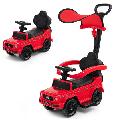 3-in-1 Baby Foot-to Floor Sliding Walker with Push Handle shown with and without the canopy