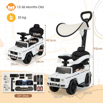Dimensions and parts for the white baby walker car with push handle