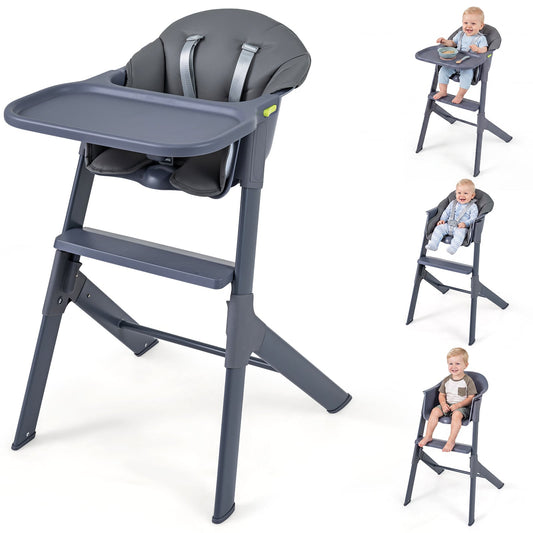 3-in-1 Baby High Chair shown in grey with a detachable tray and safety belt