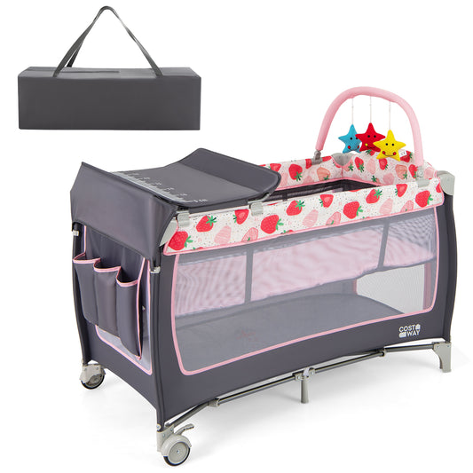 3 in 1 Baby Playard Portable Infant Nursery Center with a carry bag and toy bar