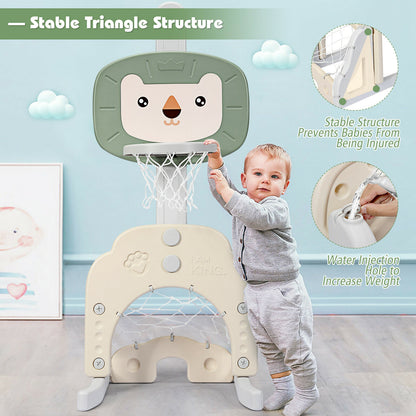 Baby touching the basketball hoop with water injection hole detail