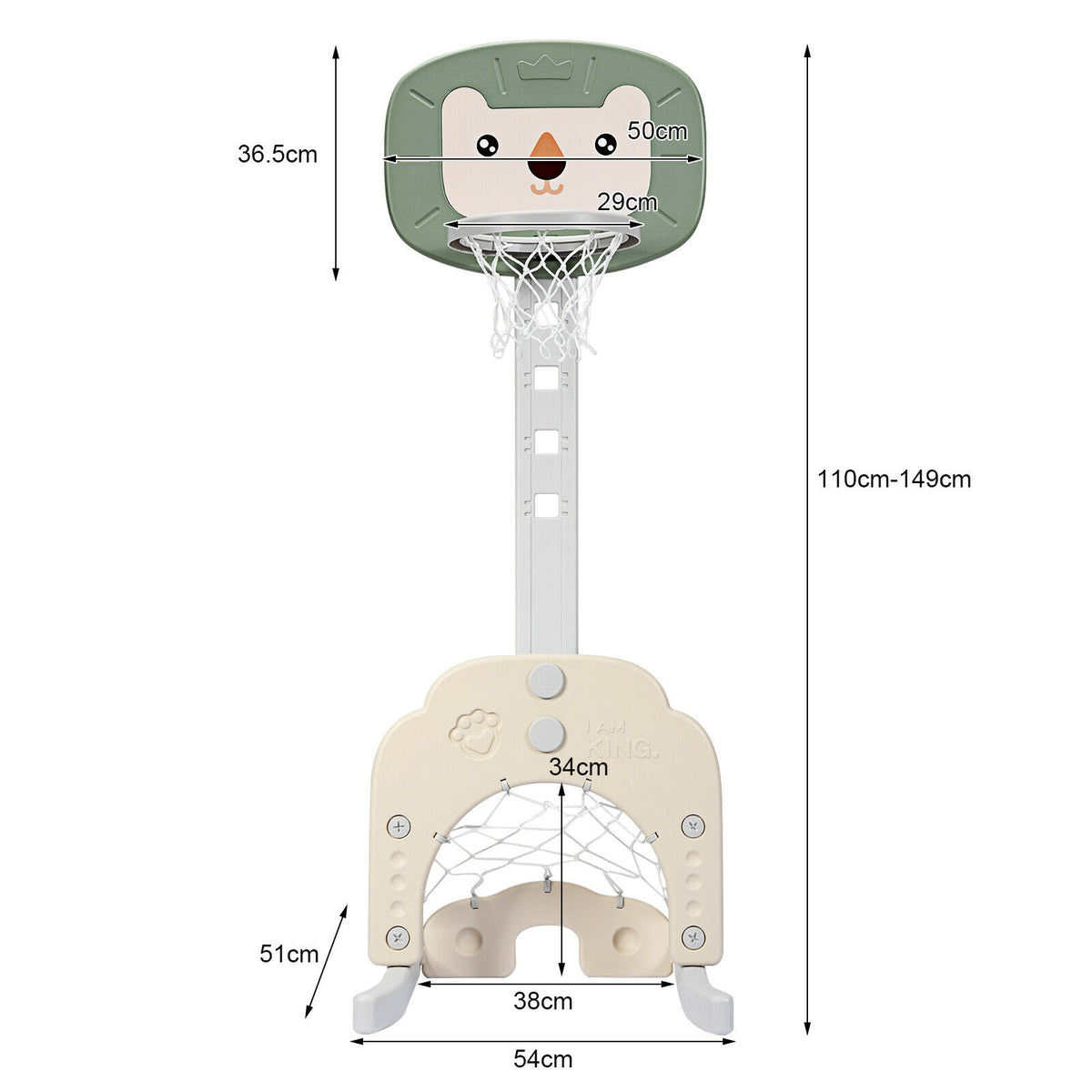 Dimensions of the 3-in-1 basketball hoop set stand