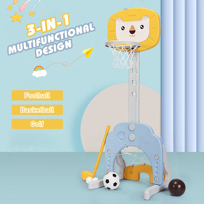 The 3-in-1 multifunctional toy sports set includes football, basketball and golf