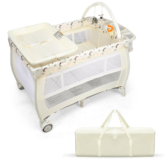3 in 1 Convertible Bassinet Cot with a changing table and carry bag on a white background