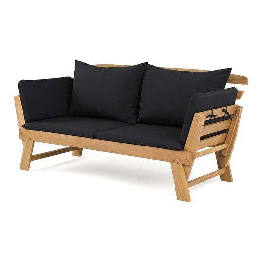 3 in 1 Convertible Cushioned Loveseat Lounger Couch in black with two pillows