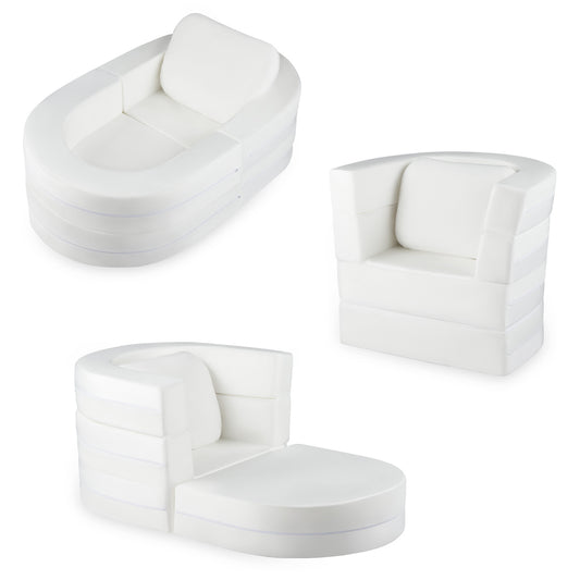 3-in-1 Convertible Kids Sofa Bed with Washable Zippered Covers in White