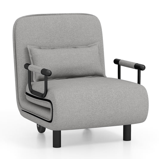 3-in-1 Convertible Sofa Bed with 5-Position Adjustable Backrest in light grey with a small pillow