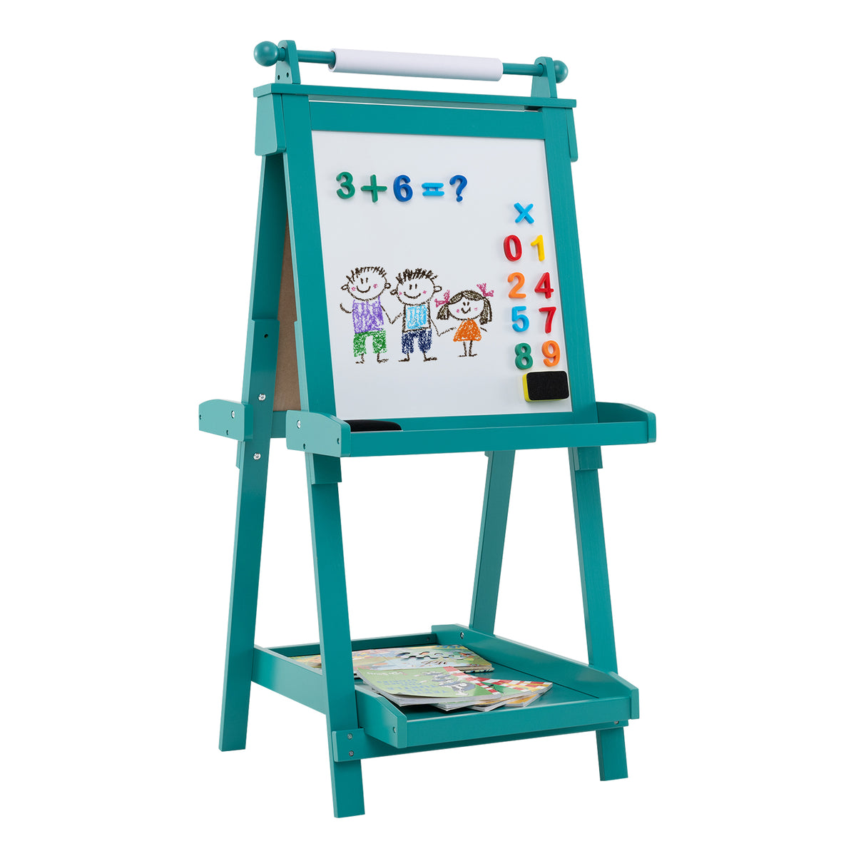3-in-1 Double-sided Art Easel with a whiteboard surface and a storage shelf at the bottom