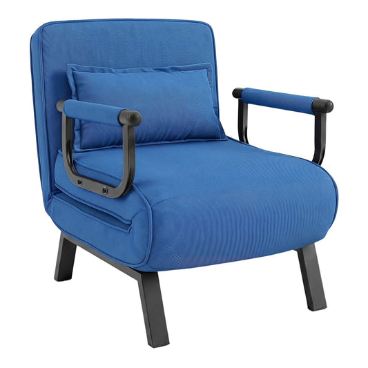 3-in-1 Folding Sofa Bed in blue fabric, shown as an armchair with a cushion