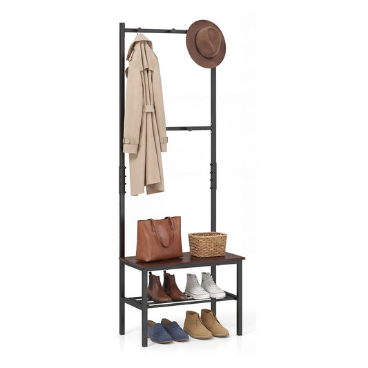 3-in-1 Freestanding Entryway Bench with hooks and shoe storage