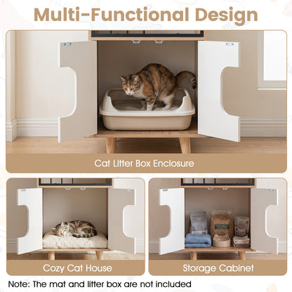 Multi-functional design of the cat house cabinet, showing litter box and storage