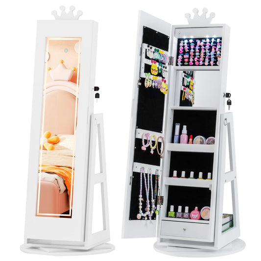 3 In 1 Kids Jewelry Cabinet shown closed with a mirror and open revealing storage for accessories