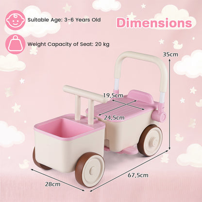 Dimensions diagram for the pink push and pedal ride on toy