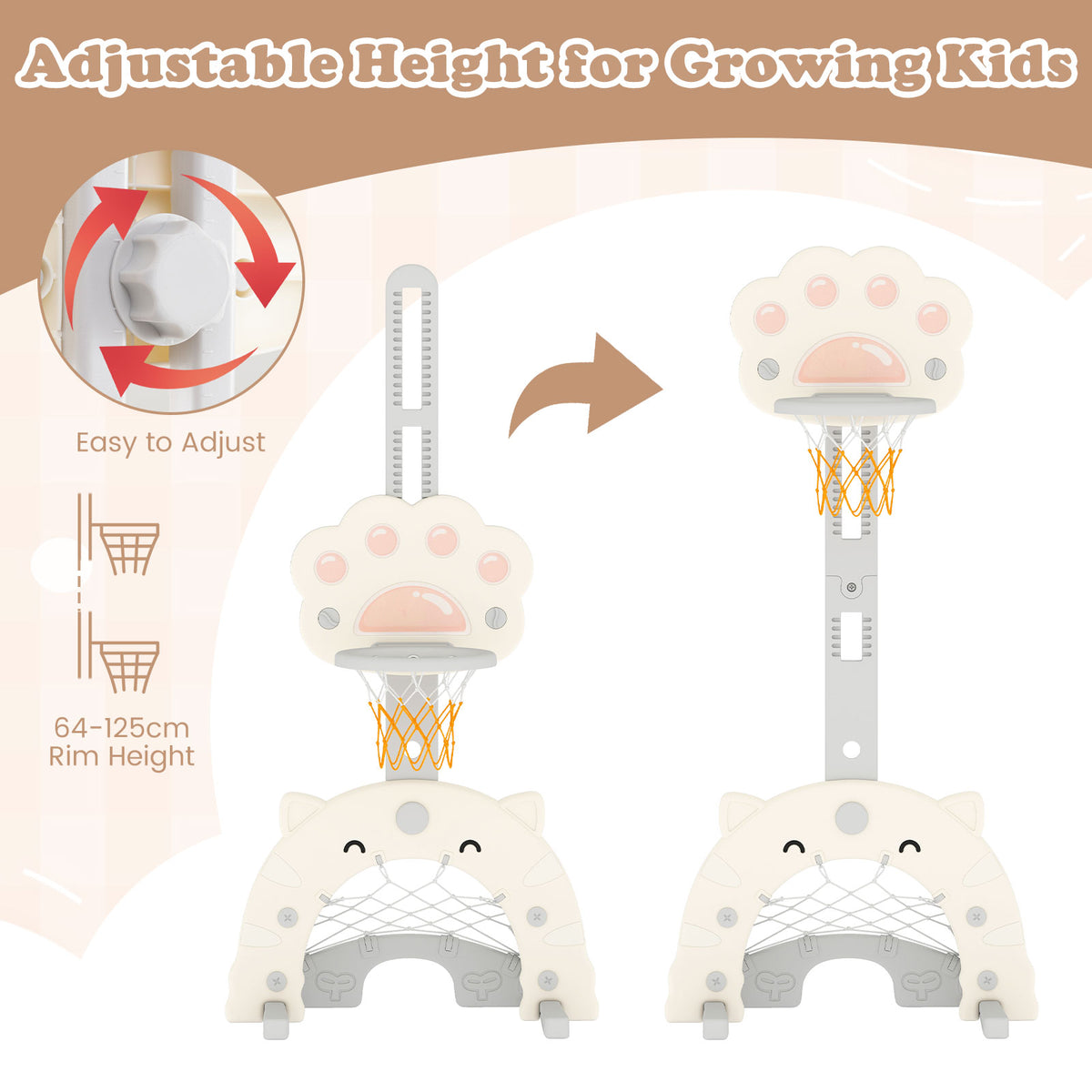 The height of the kids sports center is adjustable