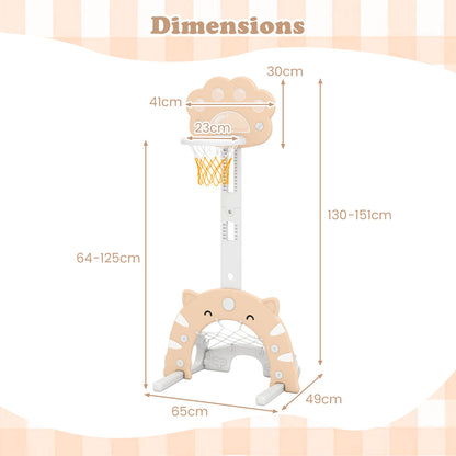 Dimensions diagram for the adjustable basketball hoop with soccer goal