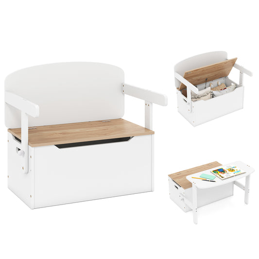 3-in-1 Kids Table and Chair Set with Toy Storage Box in natural and white finish