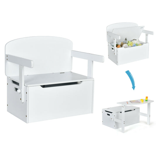 3-in-1 Kids Table and Chair Set with toy storage box in white