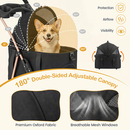 Close up of the adjustable canopy and mesh windows on the pet stroller
