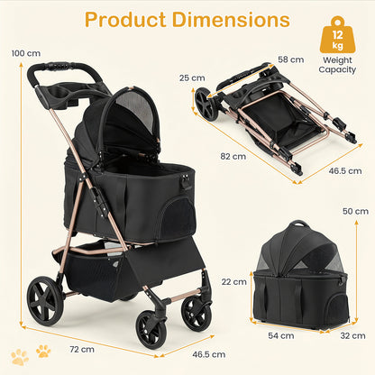 Product dimensions diagram for the dog stroller with measurements shown
