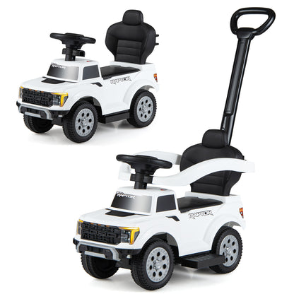 3-In-1 Push Car in white with black seat and push handle