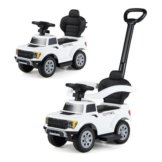 3-In-1 Push Car in white with black seat and push handle