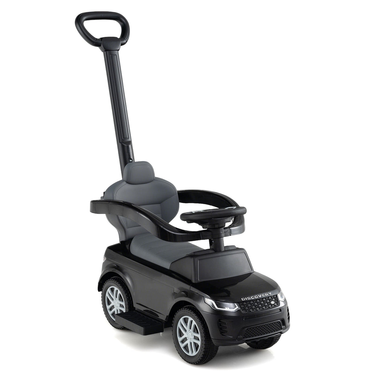 3 in 1 Push Car in black, a ride on toy for toddlers with a push handle and steering wheel